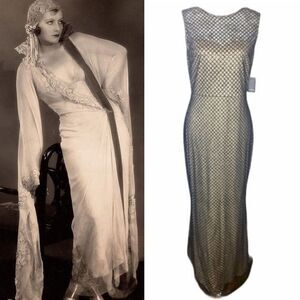 Marina Black Mesh Glitter Nude Formal Gatsby Wedding Formal Dress Gown Train 6‎